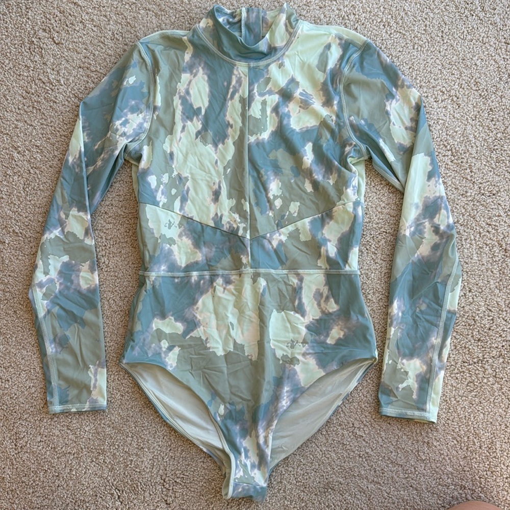 RVCA Green and Blue Camouflage One Piece Swimsuit